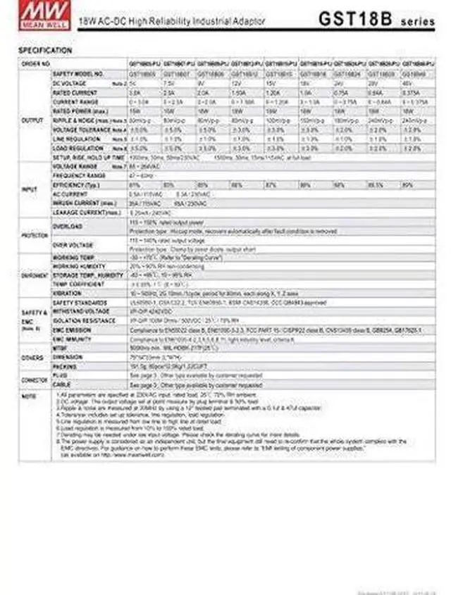 Alt view image 3 of 3 - WRIARICH Desktop Industrial Adapter 18W 18V 1A GST18B18-P1J Meanwell AC-DC SMPS GST18B Series MEAN WELL Switching Power Supply
