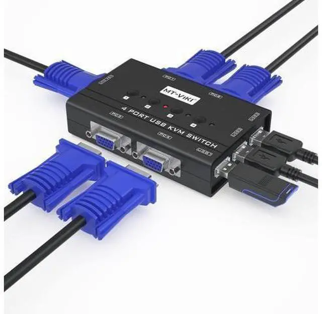 Alt view image 6 of 7 - WRIARICH MT-VIKI KVM Switch VGA, 4 Port KVM Switch for 4 Computers Share One Monitor Keyboard Mouse Printer, 3 USB 2.0 Hub, Included 4 VGA KVM Cables