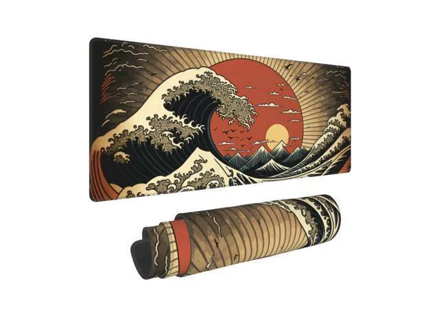 Alt view image 6 of 7 - WRIARICH Japanese Wave Raising Sun Gaming Mouse Pad XL, Large Non Slip Rubber Mousepad, Stitched Edges Mouse Pads, Long Extended Mouse Pad,31.5'' X 11.8''