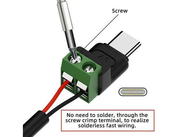 Alt view image 3 of 7 - WRIARICH Vszerda 5pcs/Set 2Pin Terminal Input to Type-C Male Plug Output Connector Fast Charge Adapter DIY OEM Repair Solderless Connector DC 5V USB2.0 Power