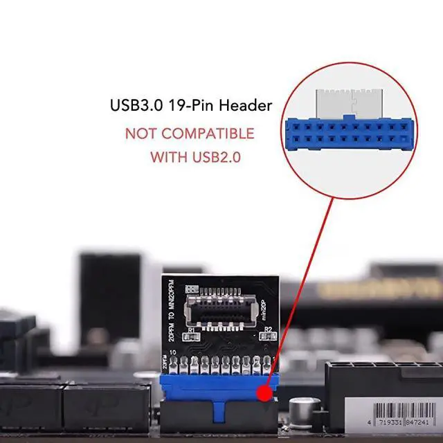 Alt view image 3 of 6 - WRIARICH USB 3.0 (3.1 Gen 2) Internal (19-Pin) Header to USB 3.1/3.2 Type-C (20-Pin) A-Key Front Panel Adapter