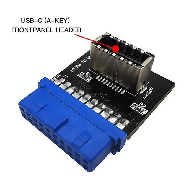 Alt view image 2 of 6 - WRIARICH USB 3.0 (3.1 Gen 2) Internal (19-Pin) Header to USB 3.1/3.2 Type-C (20-Pin) A-Key Front Panel Adapter