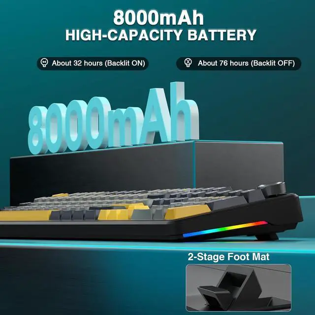 Alt view image 6 of 7 - AULA F108 PRO - Wireless Mechanical Keyboard with Screen&Knob,Hot Swappable Gaming Keyboard with 8000mAh Battery,Pre-lubed Switches,RGB Backlit,PBT Keycaps Creamy Sounding Computer Keyboards,104 Keys