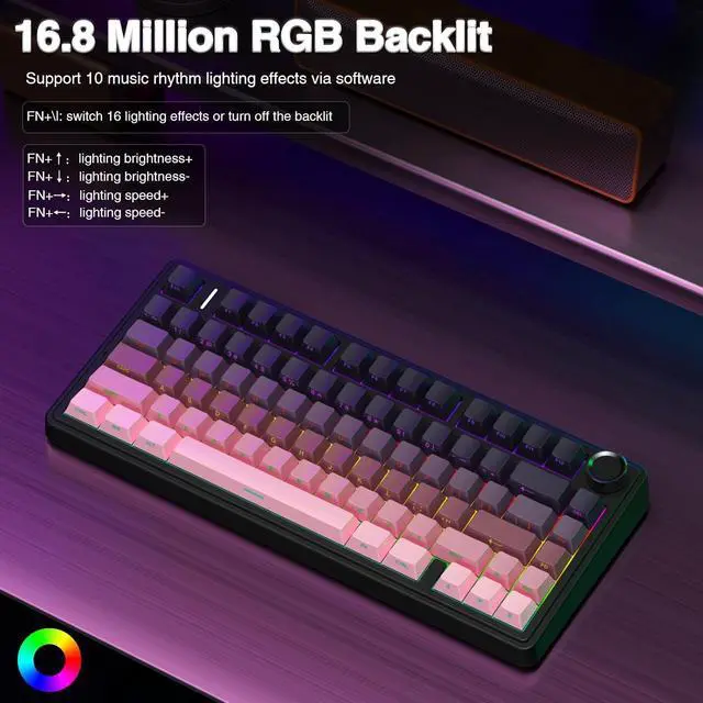 Alt view image 4 of 7 - WRIARICH AULA F75 Pro Wireless Mechanical Keyboard,75% Gasket Hot Swappable Custom Keyboard,RGB Backlit,Pre-lubed Reaper Switches,Side Printed PBT Keycaps Mechanical Gaming Keyboards, Pink&Black