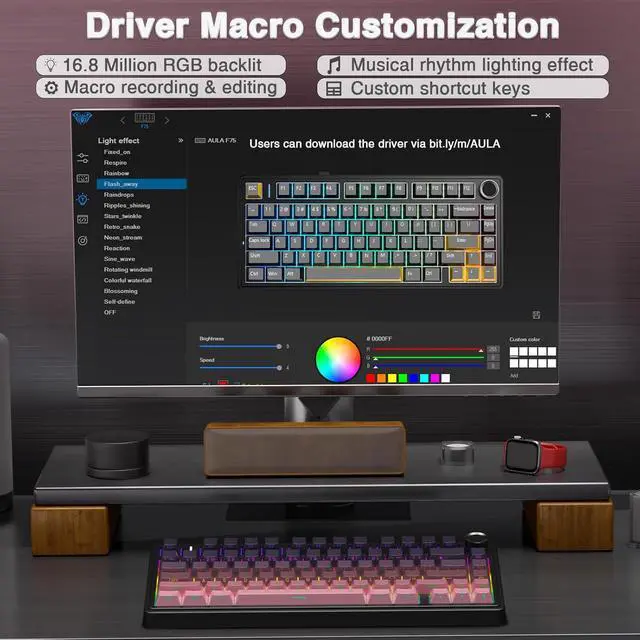 Alt view image 7 of 7 - WRIARICH AULA F75 Pro Wireless Mechanical Keyboard,75% Gasket Hot Swappable Custom Keyboard,RGB Backlit,Pre-lubed Reaper Switches,Side Printed PBT Keycaps Mechanical Gaming Keyboards, Pink&Black