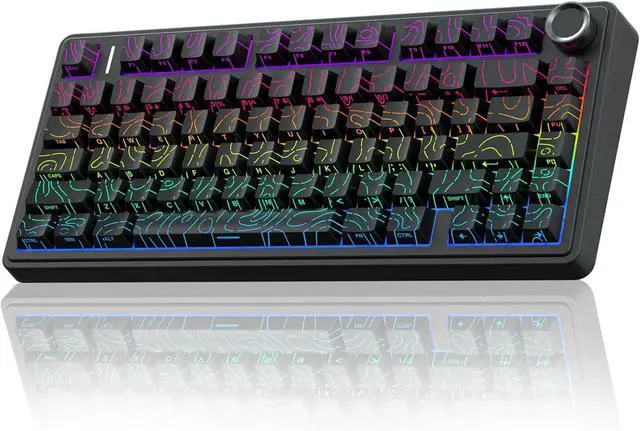 Main image of WRIARICH F75 Pro Wireless Mechanical Keyboard with Knob,75% Hot Swappable Custom Gaming Keyboards,RGB Backlit,Pre-lubed Switches,Side Printed PBT Keycaps Creamy Sounding Computer Keyboard, Line Black