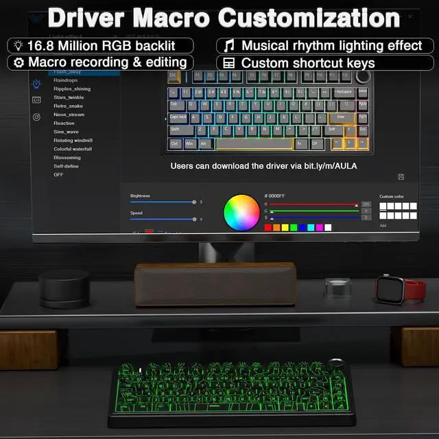Alt view image 7 of 7 - WRIARICH F75 Pro Wireless Mechanical Keyboard with Knob,75% Hot Swappable Custom Gaming Keyboards,RGB Backlit,Pre-lubed Switches,Side Printed PBT Keycaps Creamy Sounding Computer Keyboard, Line Black