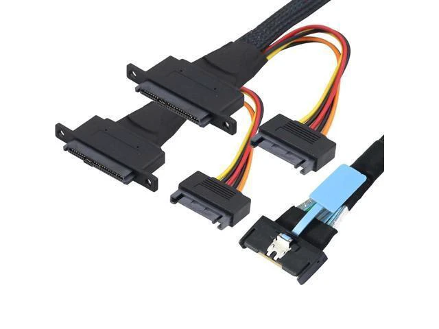 Alt view image 3 of 6 - WRIARICH PCIe 5.0 Slimline MCIO 8i 74P to Dual SFF-8639 Cable with 15-Pin Power Connectors \u2013 High-Speed 32Gbps Server Data Cable Compatible with U.2 SSDs and Storage Systems (1m/39.37in)