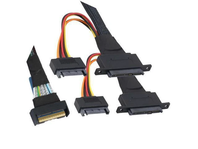 Alt view image 4 of 6 - WRIARICH PCIe 5.0 Slimline MCIO 8i 74P to Dual SFF-8639 Cable with 15-Pin Power Connectors \u2013 High-Speed 32Gbps Server Data Cable Compatible with U.2 SSDs and Storage Systems (1m/39.37in)