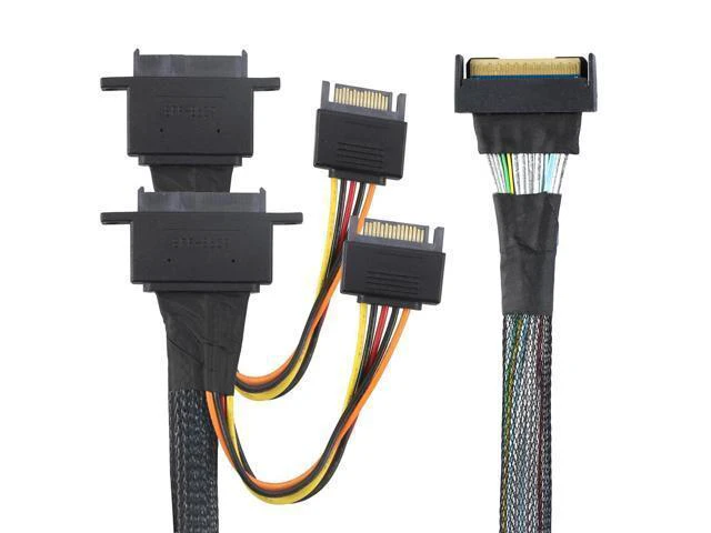 Alt view image 5 of 6 - WRIARICH PCIe 5.0 Slimline MCIO 8i 74P to Dual SFF-8639 Cable with 15-Pin Power Connectors \u2013 High-Speed 32Gbps Server Data Cable Compatible with U.2 SSDs and Storage Systems (1m/39.37in)