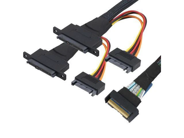 Alt view image 6 of 6 - WRIARICH PCIe 5.0 Slimline MCIO 8i 74P to Dual SFF-8639 Cable with 15-Pin Power Connectors \u2013 High-Speed 32Gbps Server Data Cable Compatible with U.2 SSDs and Storage Systems (1m/39.37in)