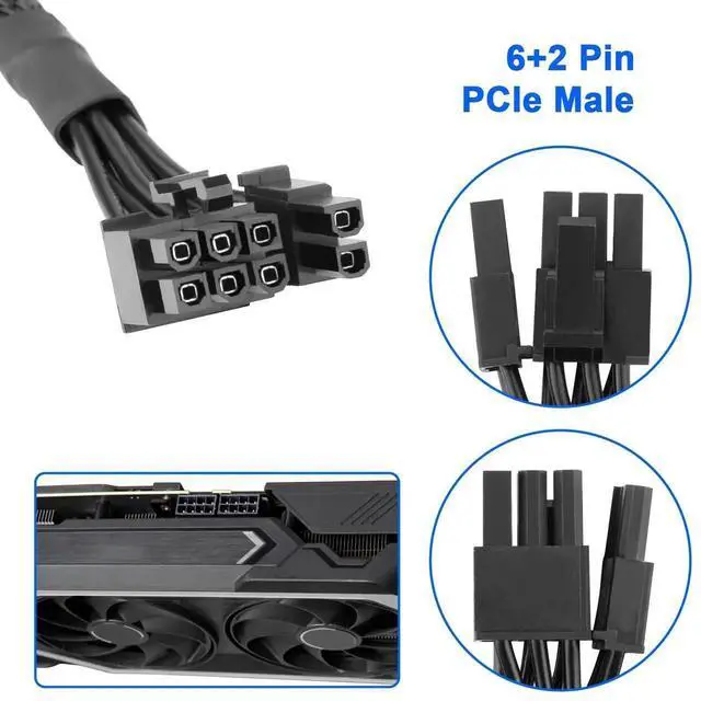 Alt view image 3 of 7 - WRIARICH PCIe Cable 8 Pin to 6+2 Pin GPU Power Extension - 65CM 18AWG Modular PSU Cable for C orsair, Thermaltake, ARESGAME Power Supply