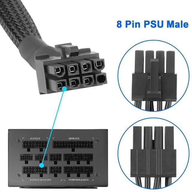 Alt view image 2 of 7 - WRIARICH PCIe Cable 8 Pin to 6+2 Pin GPU Power Extension - 65CM 18AWG Modular PSU Cable for C orsair, Thermaltake, ARESGAME Power Supply