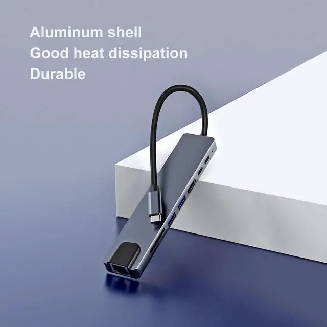 Alt view image 3 of 6 - USB C Hub, 8-in-1 USB C Docking Station for Laptops or Other Type C Devices, with USB C to HDMI, USB C SD Card Reader/Micro SD, USB C to Ethernet Adapter, USB 3.0, USB C Dock / 80W Fast Charging