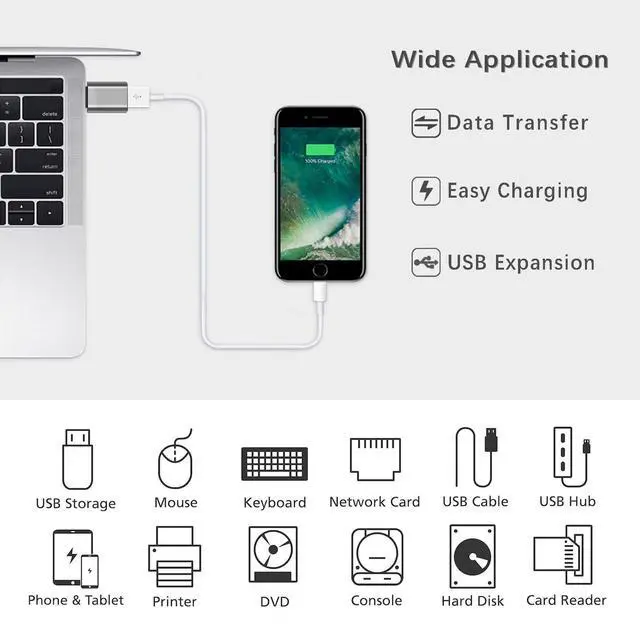 Alt view image 2 of 6 - WRIARICH USB C to USB Adapter 3.1 Gen 2, 10Gbps USB to usbc Adapter, USB-c Male to USB 3.0 A Female USB 3.2 Type C OTG Converter for MacBook pro Laptop PC iMac iPad air