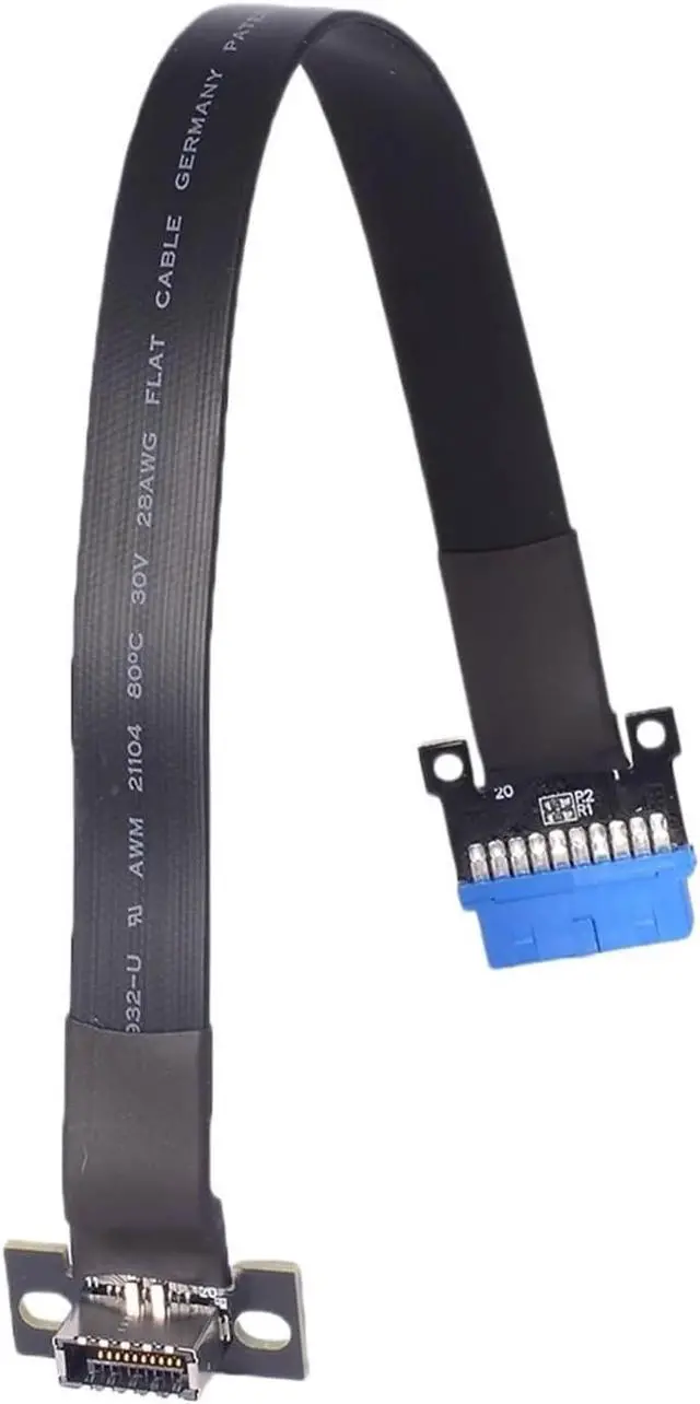 Alt view image 5 of 7 - WRIARICH Internal Type C USB3.1 Front Panel USB 3.0 Socket to Type-E 19/20P Header Flat Extension Adapter Ribbon Cable for PC Motherboard(10cm)