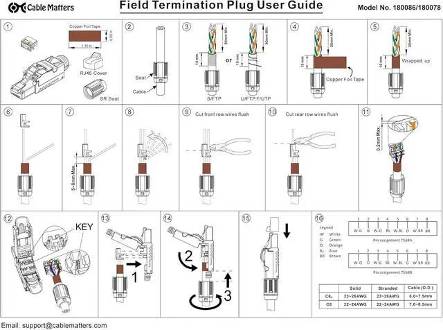 Alt view image 6 of 6 - WRIARICH Cable Matters 6-Pack Tool-Free Shielded Cat6a / Cat6 RJ45 Termination Plug Connector, 10Gbps Cat 6 Plug