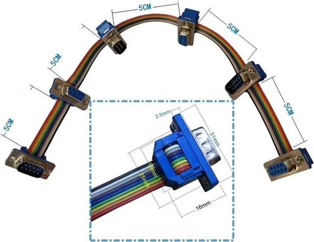 Alt view image 2 of 6 - WRIARICH DB9 Male and Female Multi-Port Serial Cable Connecting Serial Parallel Hub RS485 RS232 Extension Cable CAN Test Cable(3 Male 2 Female)