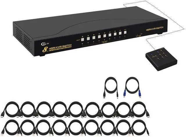 Main image of WRIARICHCKLau 4Kx2K 8 Port HDMI KVM Switch with Cables and USB 2.0 Hub, Rack Mount KVM Switch Supports Keyboard Mouse Switching for Windows, Linux, Mac, Debian, Ubuntu, Fedora, Raspberry Pi and Ubuntu