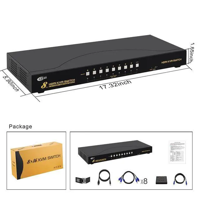 Alt view image 4 of 5 - WRIARICHCKLau 4Kx2K 8 Port HDMI KVM Switch with Cables and USB 2.0 Hub, Rack Mount KVM Switch Supports Keyboard Mouse Switching for Windows, Linux, Mac, Debian, Ubuntu, Fedora, Raspberry Pi and Ubuntu