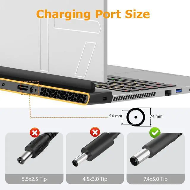 Alt view image 3 of 5 - WRIARICH 240W Laptop Charger Fit for Dell Alienware M17 R1 R2 R3 R4 R5 M17X M18X Area-51m G5 G7 Adapter Power 19.5V 12.3A