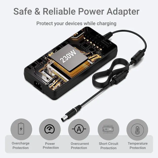 Alt view image 5 of 5 - WRIARICH 240W Laptop Charger Fit for Dell Alienware M17 R1 R2 R3 R4 R5 M17X M18X Area-51m G5 G7 Adapter Power 19.5V 12.3A