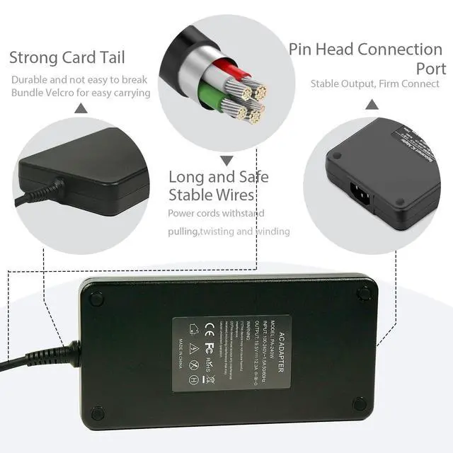 Alt view image 4 of 5 - WRIARICH 240W Laptop Charger Fit for Dell Alienware M17 R1 R2 R3 R4 R5 M17X M18X Area-51m G5 G7 Adapter Power 19.5V 12.3A
