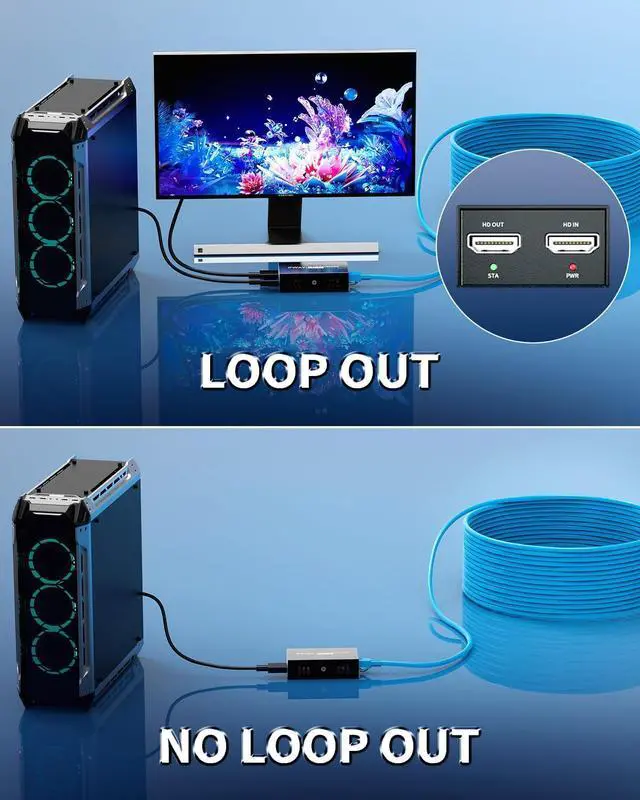 Alt view image 5 of 7 - WRIARICH PWAY 4K @60Hz HDMI Over Ethernet Extender Over CAT5 CAT6 CAT7, HDR10 200Ft Long Distance with Loop Out, Support Poc, HDMI2.0 HDCP2.2