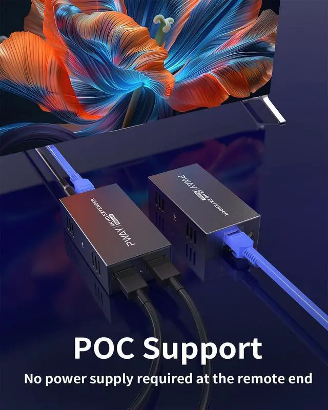 Alt view image 6 of 7 - WRIARICH PWAY 4K @60Hz HDMI Over Ethernet Extender Over CAT5 CAT6 CAT7, HDR10 200Ft Long Distance with Loop Out, Support Poc, HDMI2.0 HDCP2.2