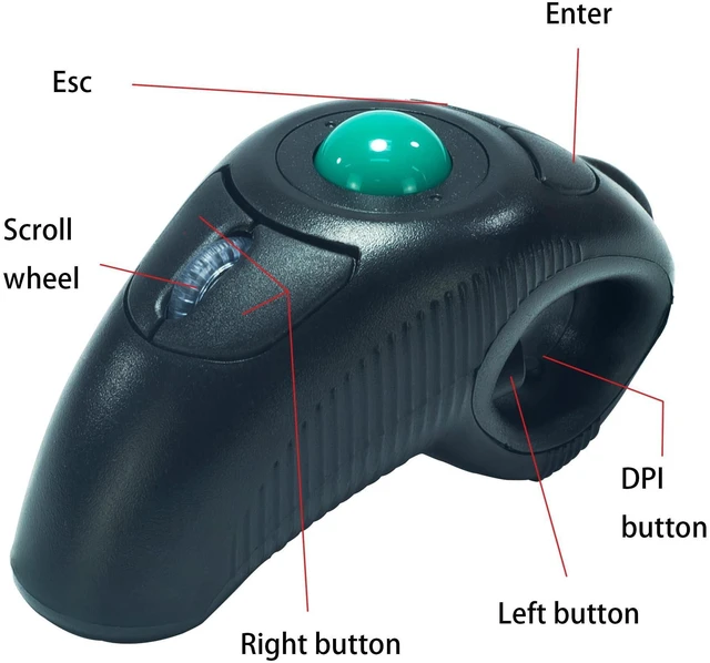 Alt view image 3 of 5 - WRIARICH YUMQUA Finger Handheld Mouse, Trackball Mouse Wireless, 2.4GHz USB Wireless Fingertip with Roller Ball Hand Held Air Mice Track Ball Thumb Ring Mice for PC Laptop Mac Computer