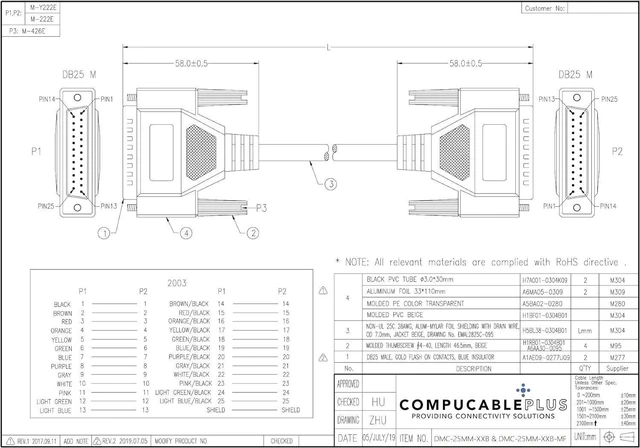 Alt view image 3 of 3 - WRIARICH RS-232 Serial Cable Shielded, Molded, Beige (DB25 to DB25, Male to Male, 50 Feet)