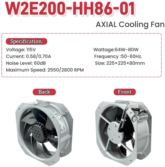 Alt view image 3 of 5 - WRIARICH for EBM-PAPST W2E200-HH86-01 Cooling Fan, 115V 80W 0.58-0.70A 50/60Hz axial Flow Fan, 5uF 220VDB 22522580mm Fan