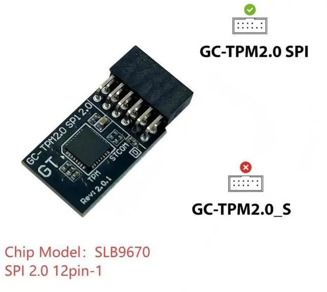 Alt view image 2 of 5 - WRIARICH TPM 2.0 Module SPI 12Pin Module with SLB9670 Windows 11 Upgrade for Gigabyte Z890 PRO ICE/Z890 UD/Z890 UD WiFi 6E/Z890I ULTRA/Z890M Gaming X Compute Securely Bus Header Key Tpm Chip