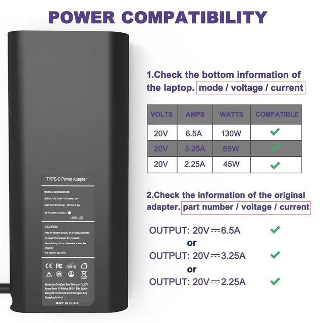 Alt view image 3 of 5 - WRIARICH YEOTSMUT 130W USB C Charger Compatible with Dell XPS 15 2in1 9575 9500 17 9700 Precision 5530 2in1 5550 5750 3560 Precision M3800 M2800 Inspiron 7347 7348 7459 DA130PM170 HA130PM170 0K00F5