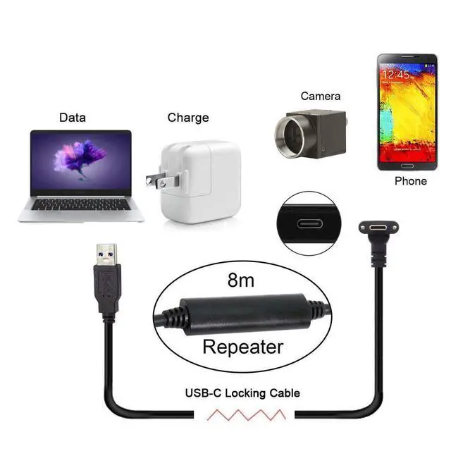 Alt view image 2 of 5 - WRIARICH CY YC 90 Degree Up Down Angled Type Screw Locking USB-C to USB 3.0 Data 5Gbps Cable Type-C for VR Camera Laptop(800CM with Chipset)