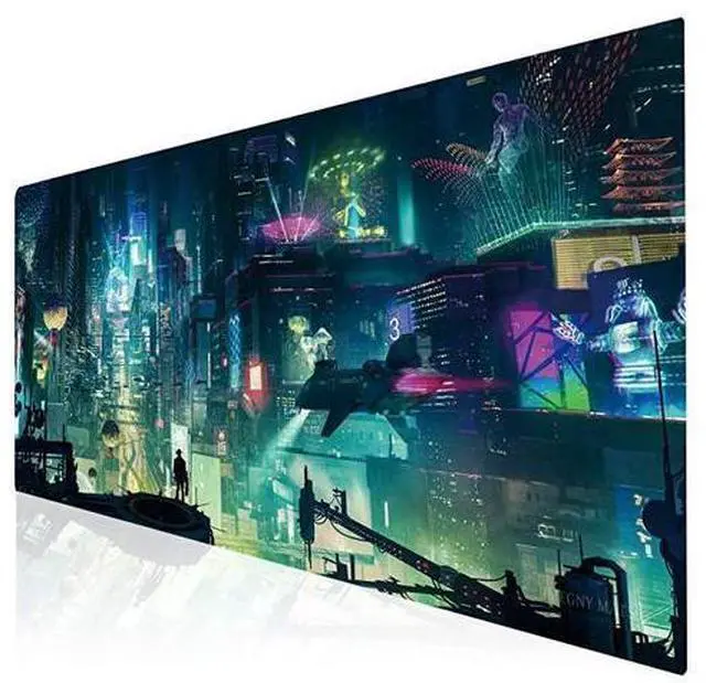 Main image of WRIARICH Extended Gaming Mouse Pad, Portable Mat for Keyboard & Mouse with Stitched Edges + Non-Slip Rubber Base (90x40 Green city005)