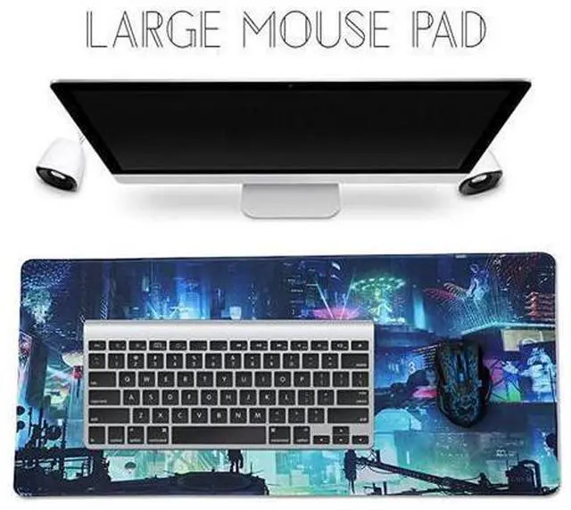 Alt view image 2 of 7 - WRIARICH Extended Gaming Mouse Pad, Portable Mat for Keyboard & Mouse with Stitched Edges + Non-Slip Rubber Base (90x40 Green city005)