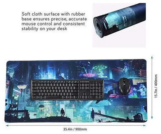 Alt view image 3 of 7 - WRIARICH Extended Gaming Mouse Pad, Portable Mat for Keyboard & Mouse with Stitched Edges + Non-Slip Rubber Base (90x40 Green city005)