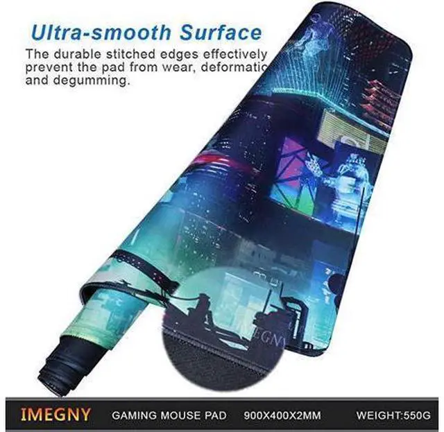 Alt view image 5 of 7 - WRIARICH Extended Gaming Mouse Pad, Portable Mat for Keyboard & Mouse with Stitched Edges + Non-Slip Rubber Base (90x40 Green city005)