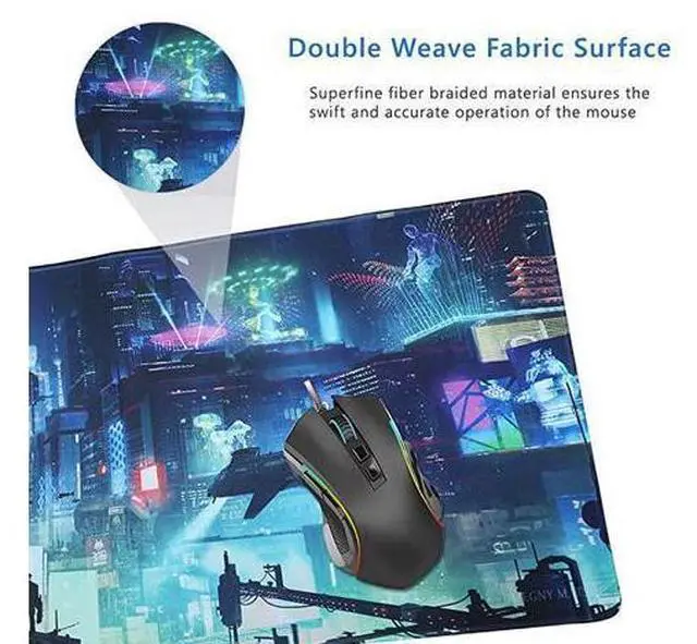 Alt view image 6 of 7 - WRIARICH Extended Gaming Mouse Pad, Portable Mat for Keyboard & Mouse with Stitched Edges + Non-Slip Rubber Base (90x40 Green city005)