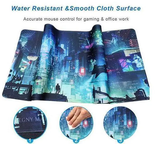 Alt view image 7 of 7 - WRIARICH Extended Gaming Mouse Pad, Portable Mat for Keyboard & Mouse with Stitched Edges + Non-Slip Rubber Base (90x40 Green city005)
