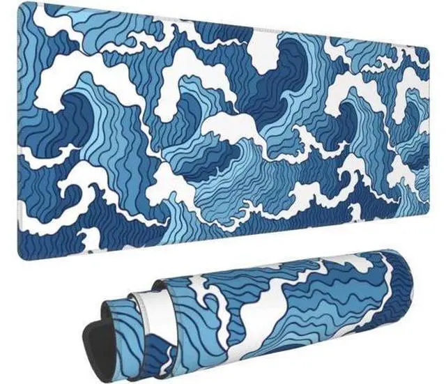 Main image of WRIARICH Japanese Blue and White Wave Gaming Mouse Pad XL Large Non Slip Rubber Mousepad Stitched Edges Desk Pad Long Extended Mice Pad 31.5 X 11.8