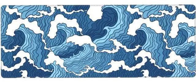 Alt view image 2 of 7 - WRIARICH Japanese Blue and White Wave Gaming Mouse Pad XL Large Non Slip Rubber Mousepad Stitched Edges Desk Pad Long Extended Mice Pad 31.5 X 11.8