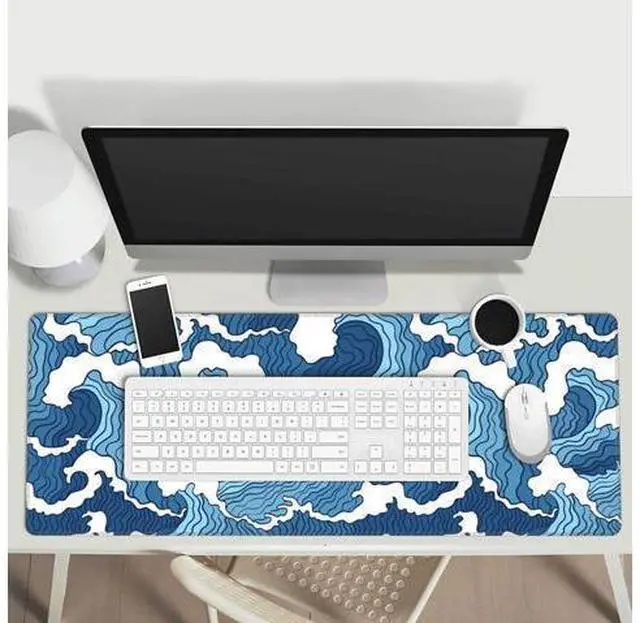 Alt view image 6 of 7 - WRIARICH Japanese Blue and White Wave Gaming Mouse Pad XL Large Non Slip Rubber Mousepad Stitched Edges Desk Pad Long Extended Mice Pad 31.5 X 11.8