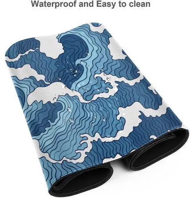 Alt view image 7 of 7 - WRIARICH Japanese Blue and White Wave Gaming Mouse Pad XL Large Non Slip Rubber Mousepad Stitched Edges Desk Pad Long Extended Mice Pad 31.5 X 11.8