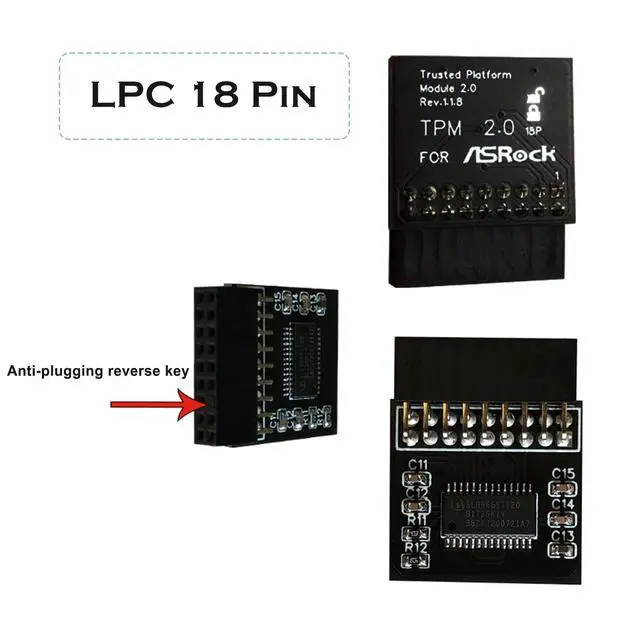 Alt view image 3 of 5 - WRIARICH Professional TPM2.0 Security Module LPC 18 Pin As.Rock(18-1) Pin Motherboards Card for As.Rock TPM2 -SLI -S -SPI Platform Replacement Part