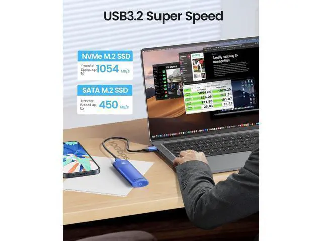 Alt view image 2 of 7 - WRIARICH M.2 NVMe SATA SSD Enclosure Adapter Tool-Free, USB C 3.2 Gen 2 10Gbps NVMe, 5Gbps NGFF SATA PCIe M-Key(B+M Key) 2230/2242/2260/2280, Aluminum External M2 Reader Support UASP Trim- PWDM2-BL