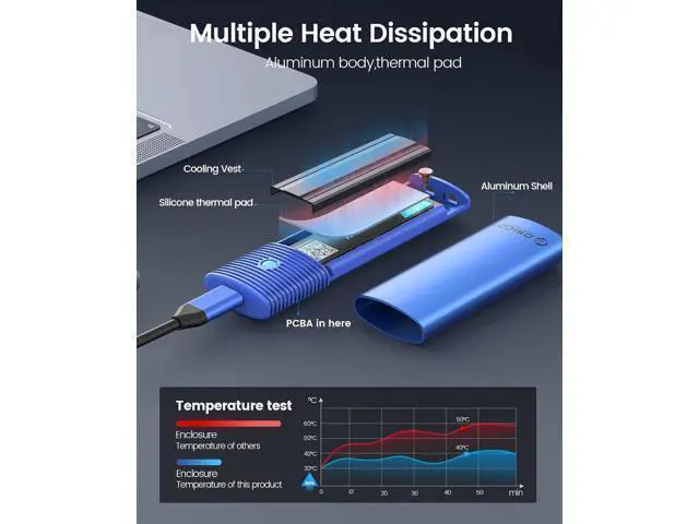 Alt view image 3 of 7 - WRIARICH M.2 NVMe SATA SSD Enclosure Adapter Tool-Free, USB C 3.2 Gen 2 10Gbps NVMe, 5Gbps NGFF SATA PCIe M-Key(B+M Key) 2230/2242/2260/2280, Aluminum External M2 Reader Support UASP Trim- PWDM2-BL