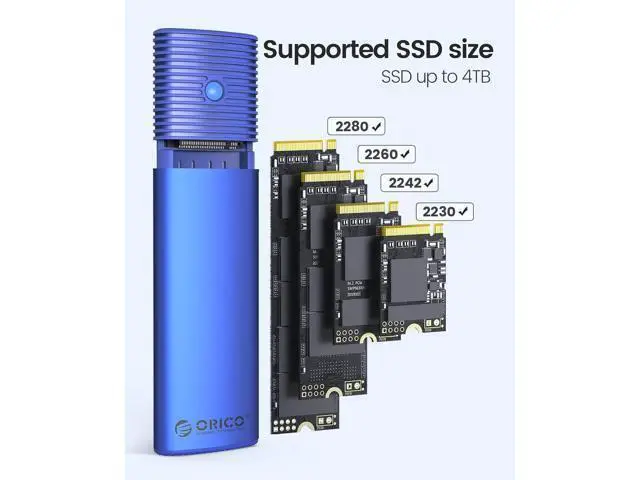 Alt view image 4 of 7 - WRIARICH M.2 NVMe SATA SSD Enclosure Adapter Tool-Free, USB C 3.2 Gen 2 10Gbps NVMe, 5Gbps NGFF SATA PCIe M-Key(B+M Key) 2230/2242/2260/2280, Aluminum External M2 Reader Support UASP Trim- PWDM2-BL