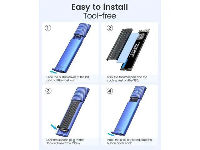 Alt view image 6 of 7 - WRIARICH M.2 NVMe SATA SSD Enclosure Adapter Tool-Free, USB C 3.2 Gen 2 10Gbps NVMe, 5Gbps NGFF SATA PCIe M-Key(B+M Key) 2230/2242/2260/2280, Aluminum External M2 Reader Support UASP Trim- PWDM2-BL